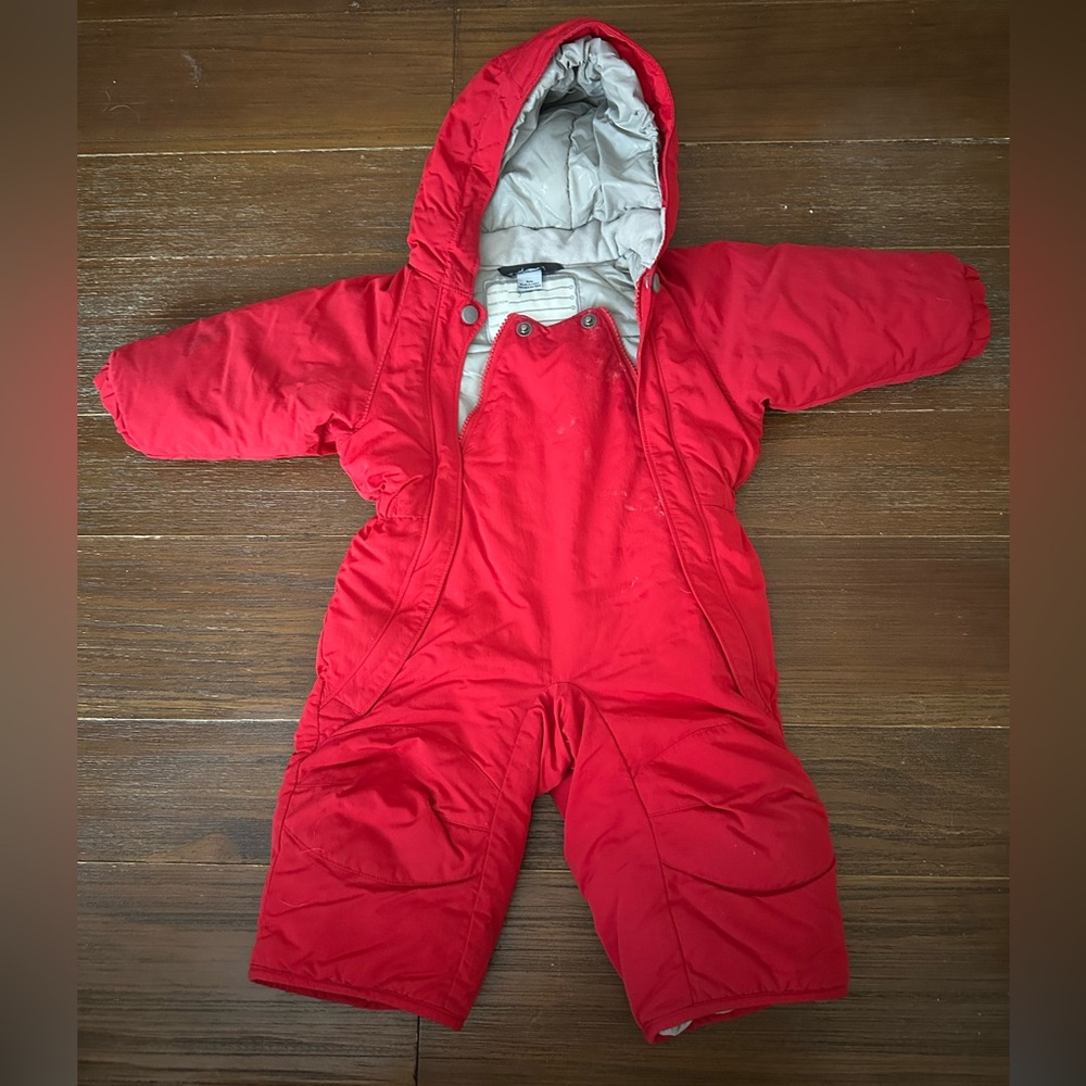 Kids Red Insulated Hooded Snowsuit Romper